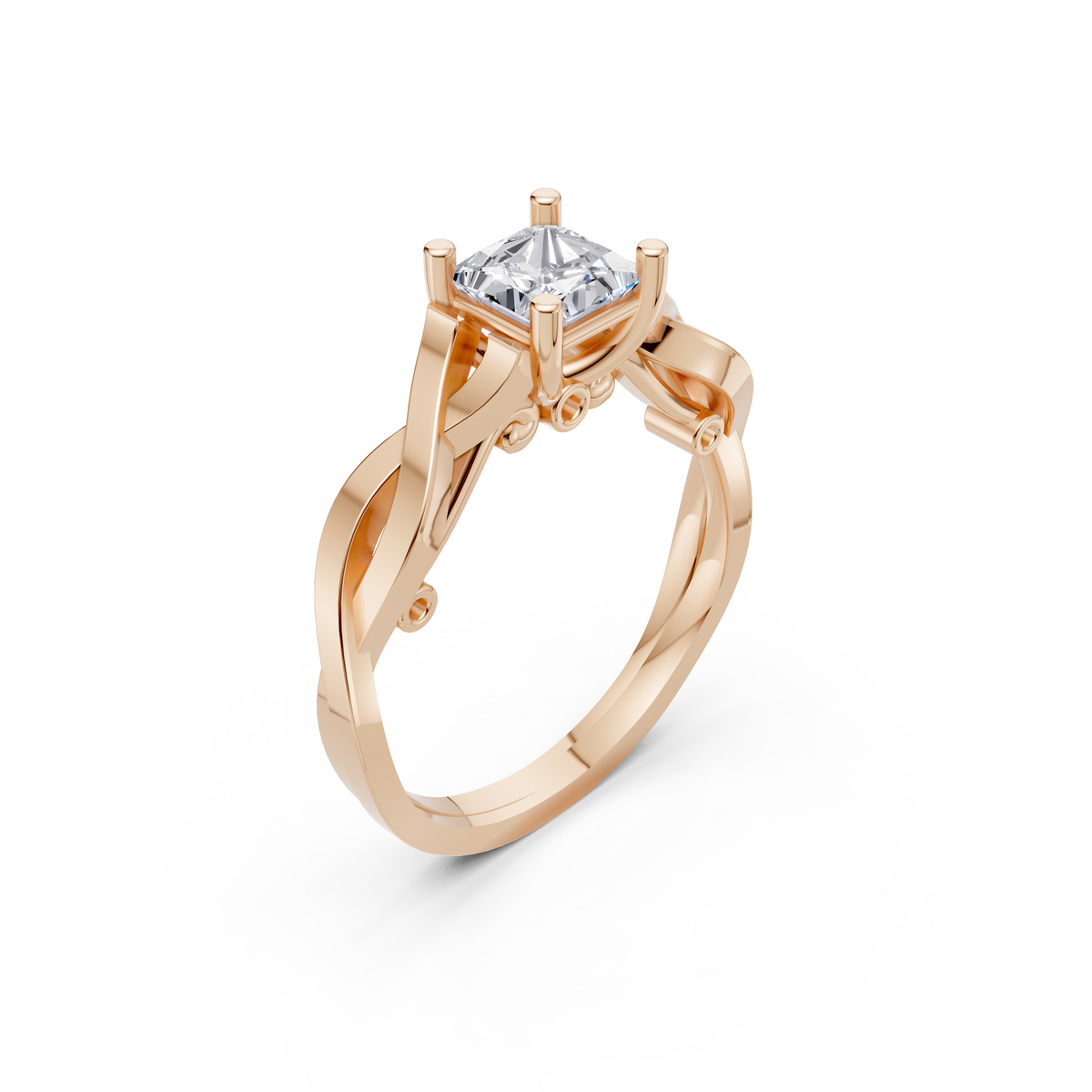 Sculptural Princess Cut Diamond Engagement Ring – VS1 Clarity