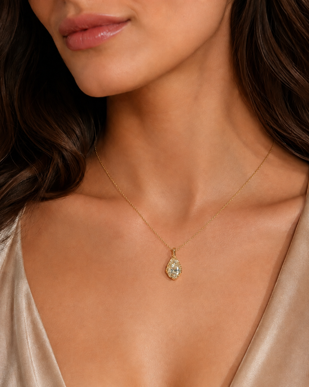 The Golden Cascade Certified Pear Pendant