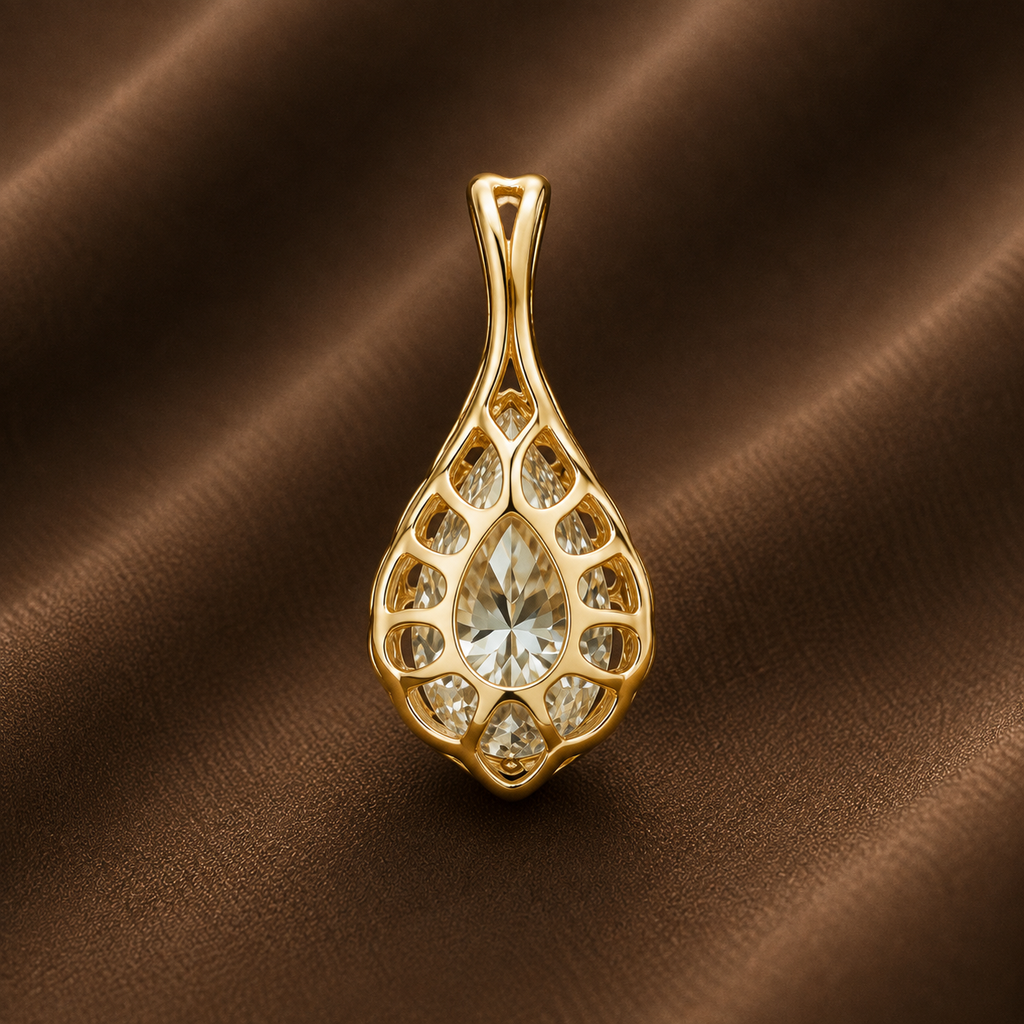 The Golden Cascade Certified Pear Pendant