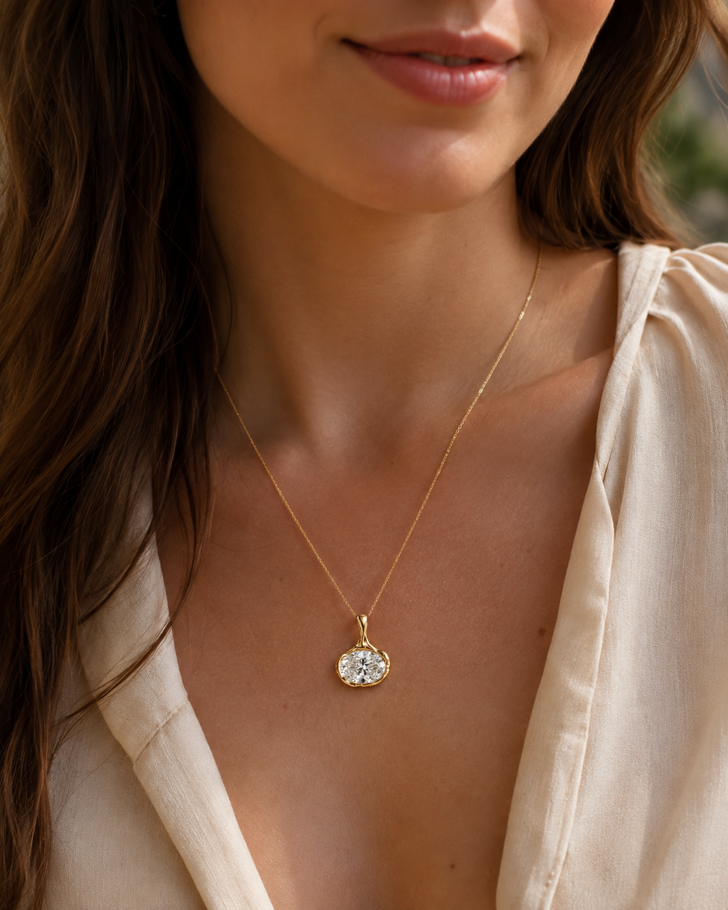 The Sculpted Light Oval Cut  IGI Certified Lab Diamond Pendant