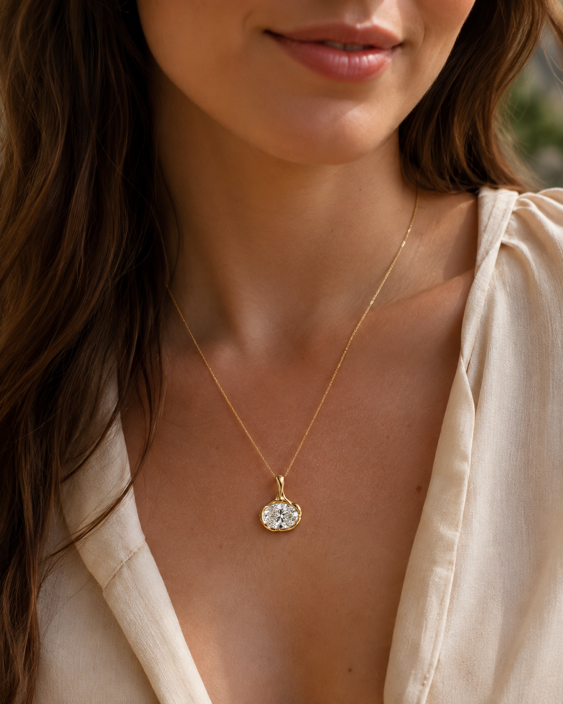 The Sculpted Light Oval Cut  IGI Certified Lab Diamond Pendant