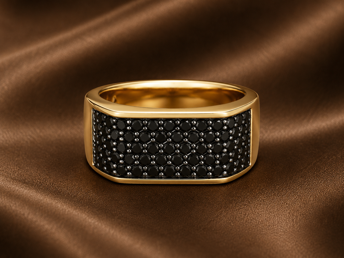 The Obsidian Pave Men's Gold Band