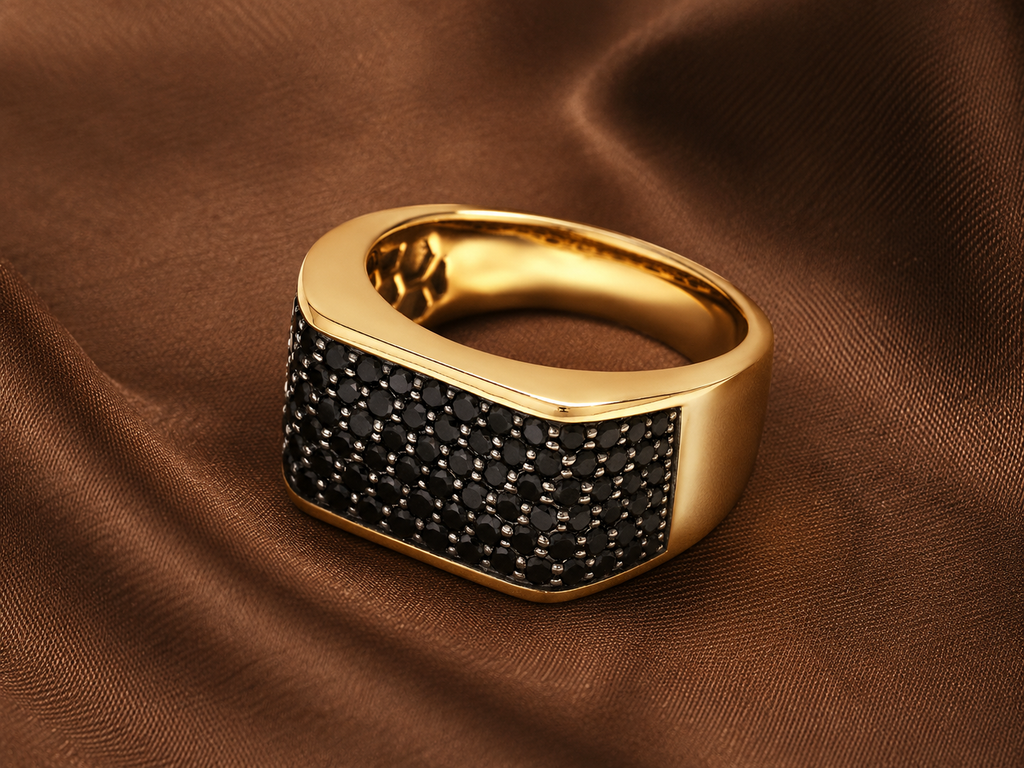 The Obsidian Pave Men's Gold Band
