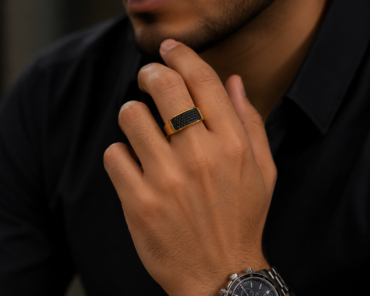 The Obsidian Pave Men's Gold Band