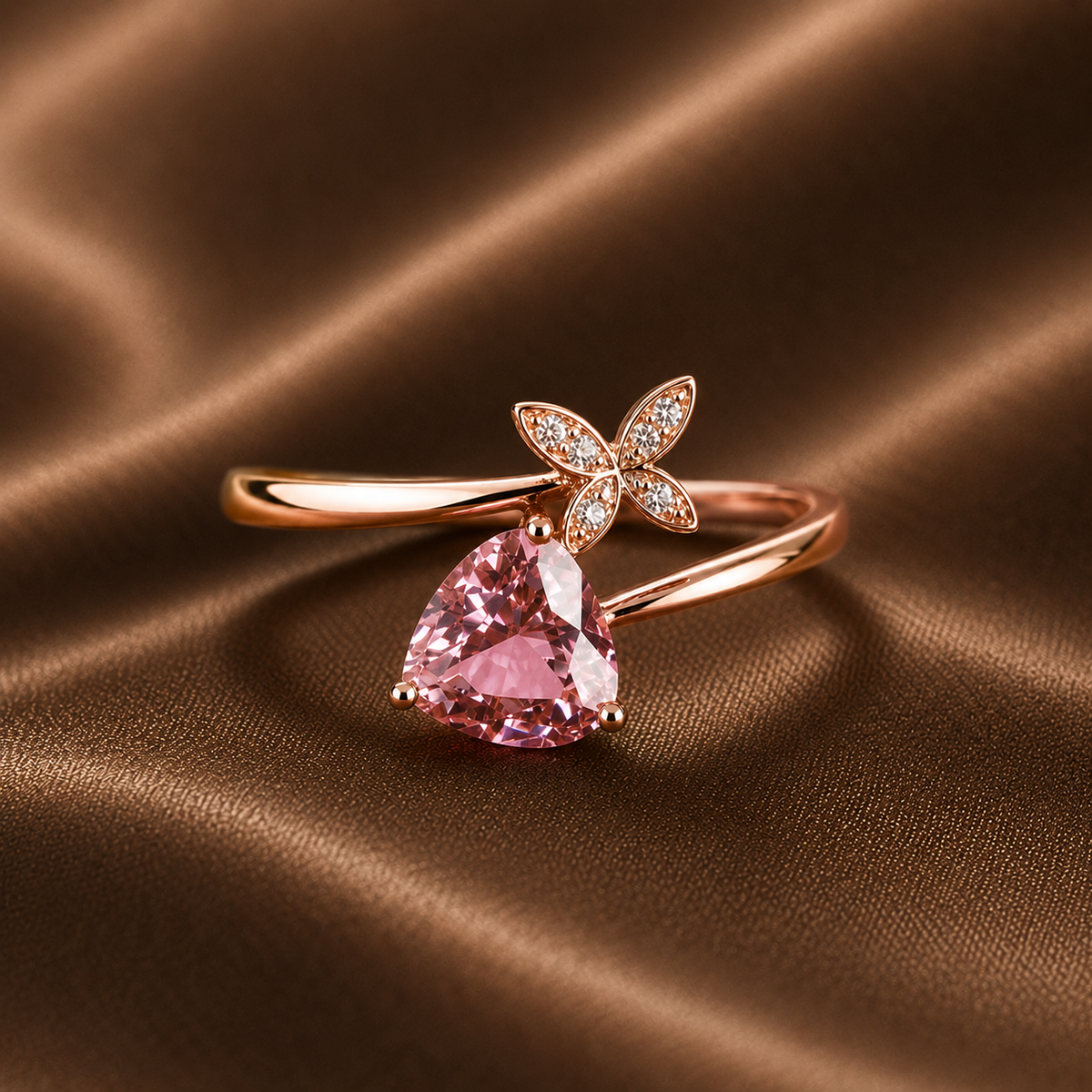 Whimsical Pink Trillion & Butterfly Ring