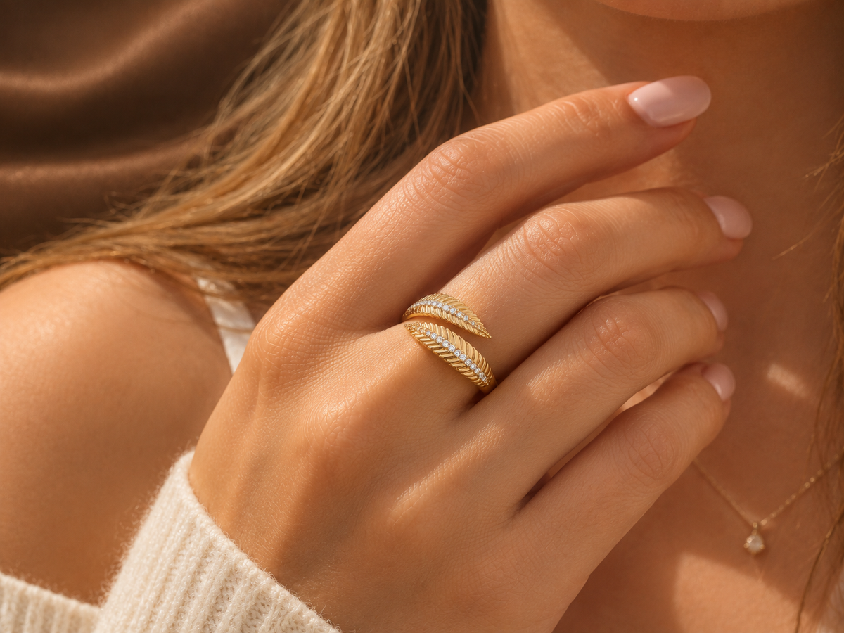 Natural Diamond Feather Wrap Ring