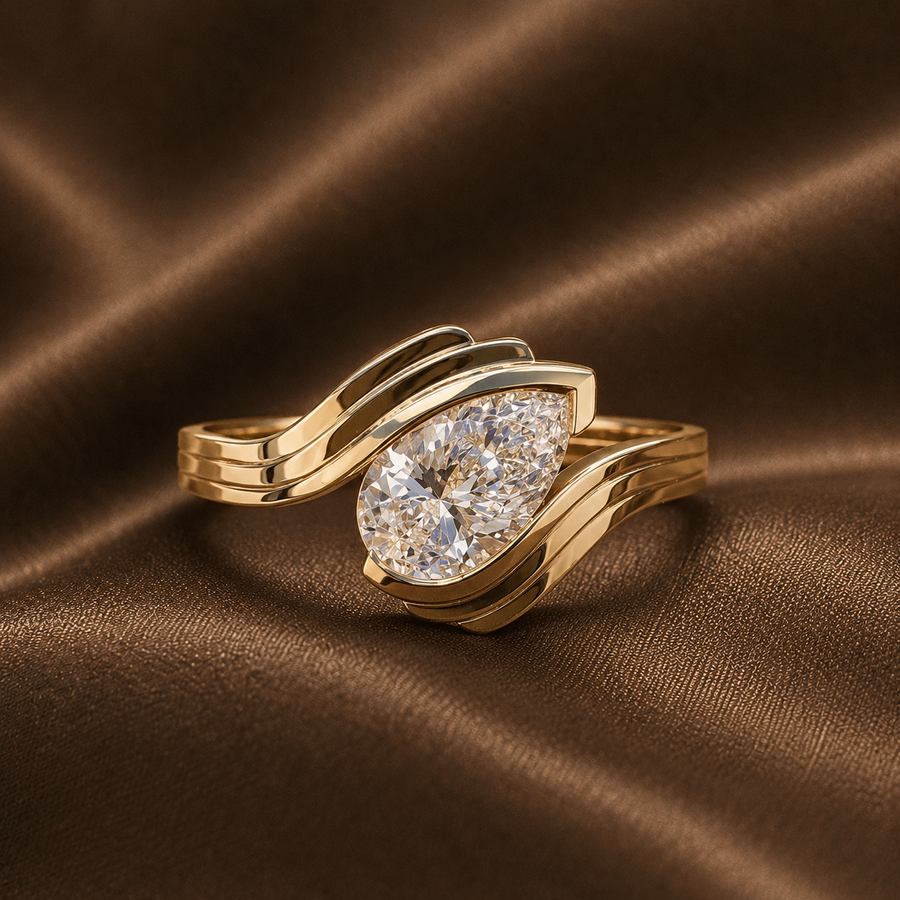 Sculptural Pear Bypass Ring
