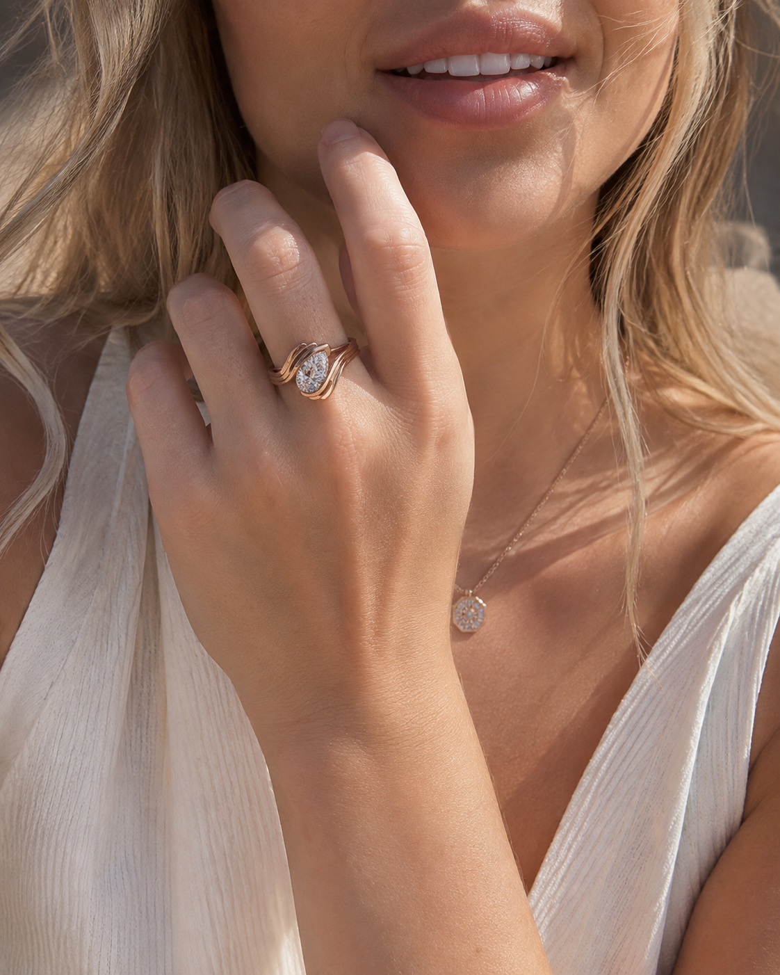 Sculptural Pear Bypass Ring