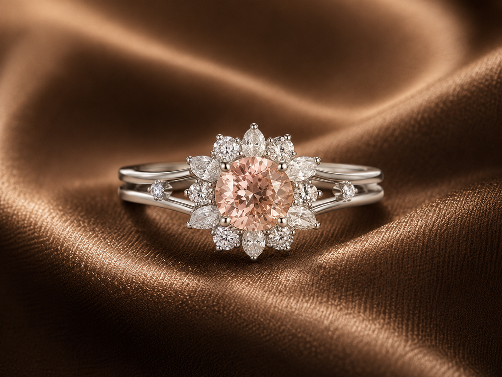 The Peach Sunburst Halo Ring