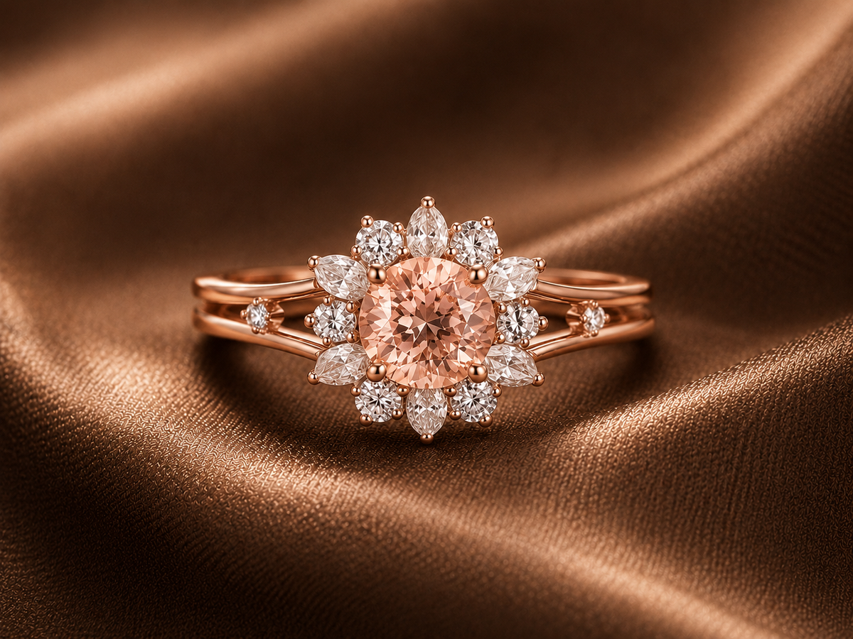 The Peach Sunburst Halo Ring