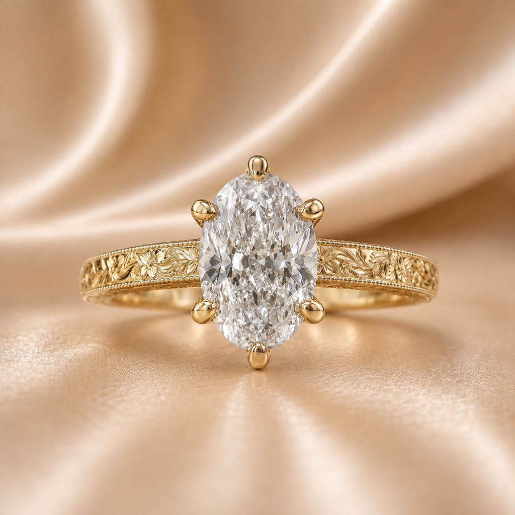 The Heritage Vintage Engraved Oval Engagement Ring