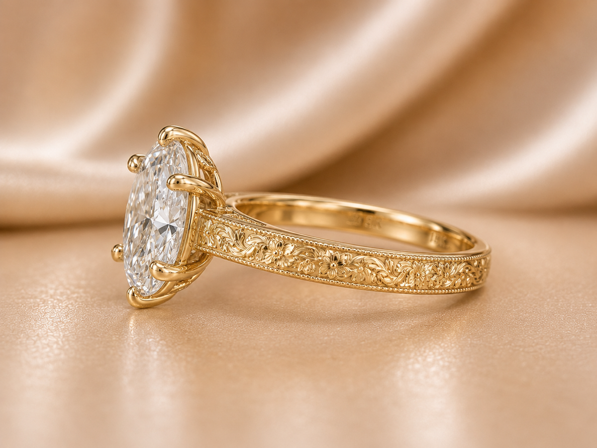 The Heritage Vintage Engraved Oval Engagement Ring