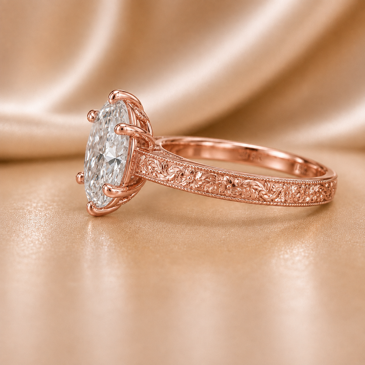 The Heritage Vintage Engraved Oval Engagement Ring