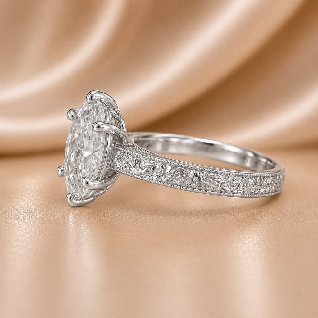 The Heritage Vintage Engraved Oval Engagement Ring
