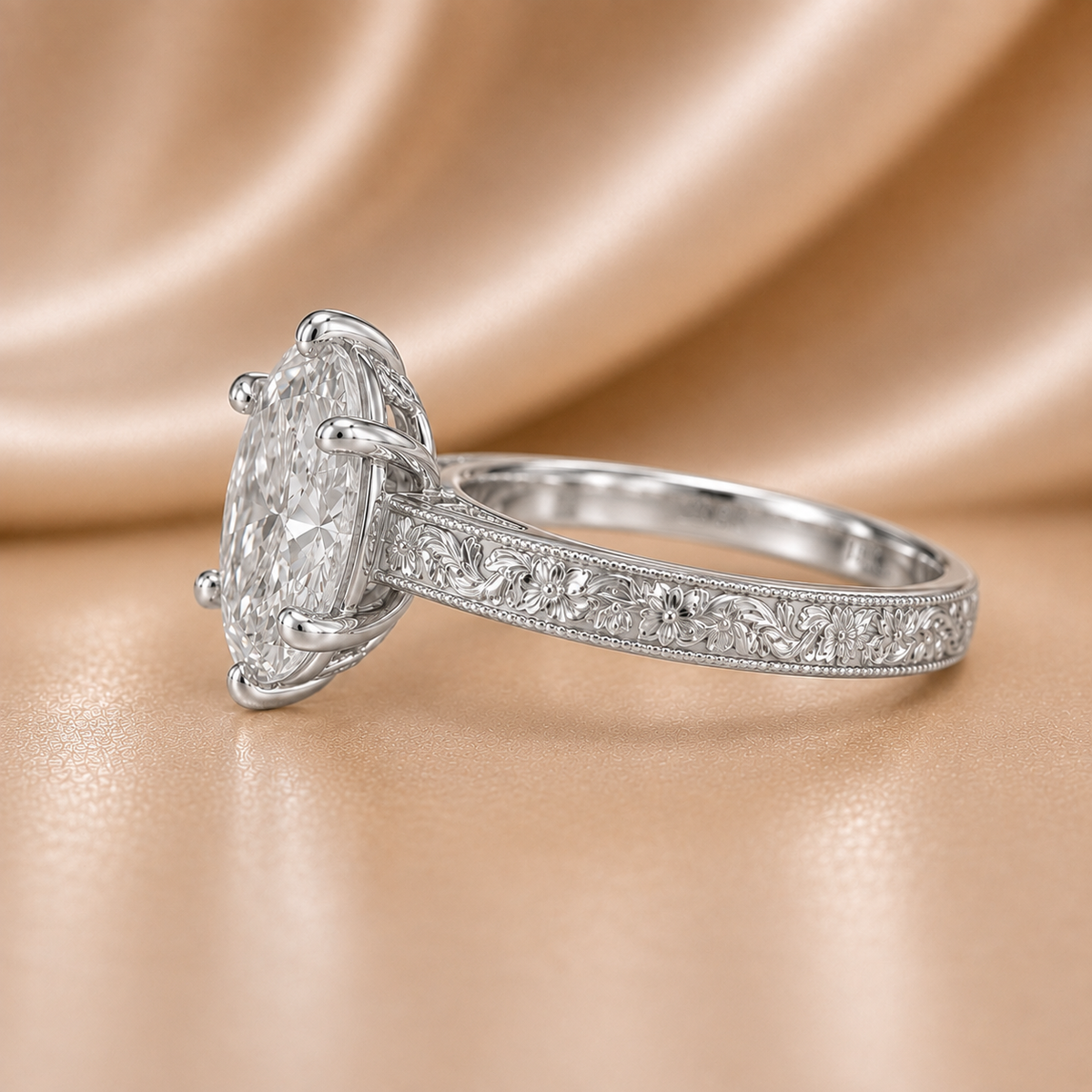 The Heritage Vintage Engraved Oval Engagement Ring