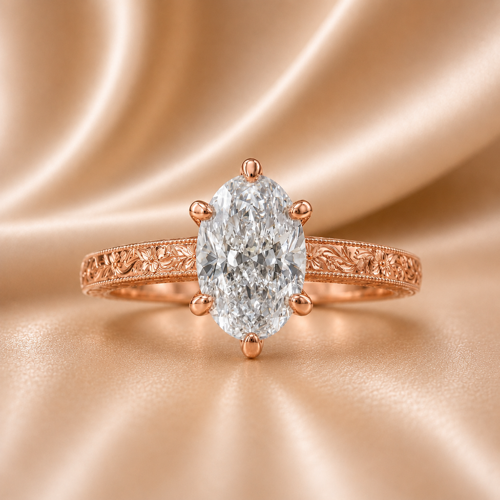 The Heritage Vintage Engraved Oval Engagement Ring