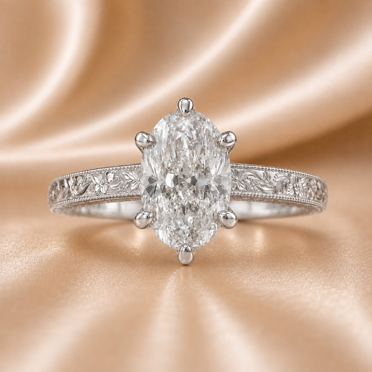 The Heritage Vintage Engraved Oval Engagement Ring