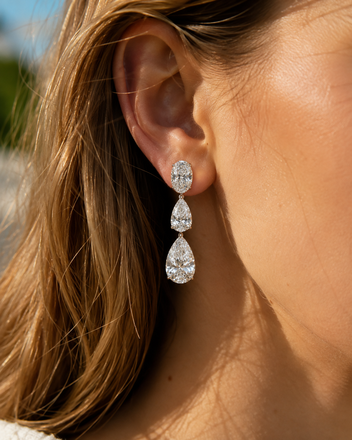 3-Stone Diamond Drop Earrings