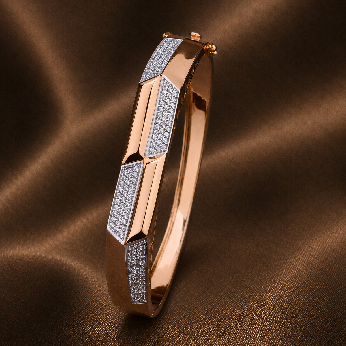 Two-Tone Geometric Natural Diamond Statement Bangle
