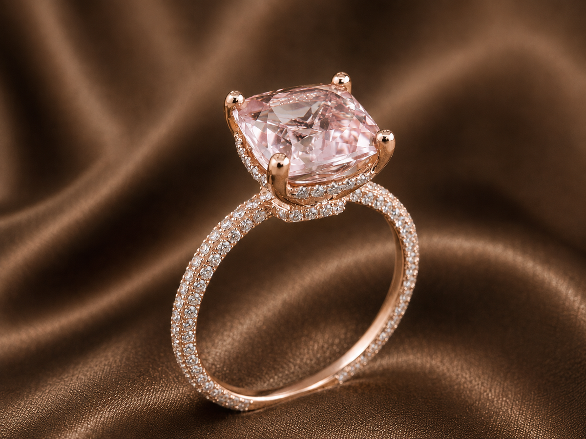 The Blush Cushion Halo Ring