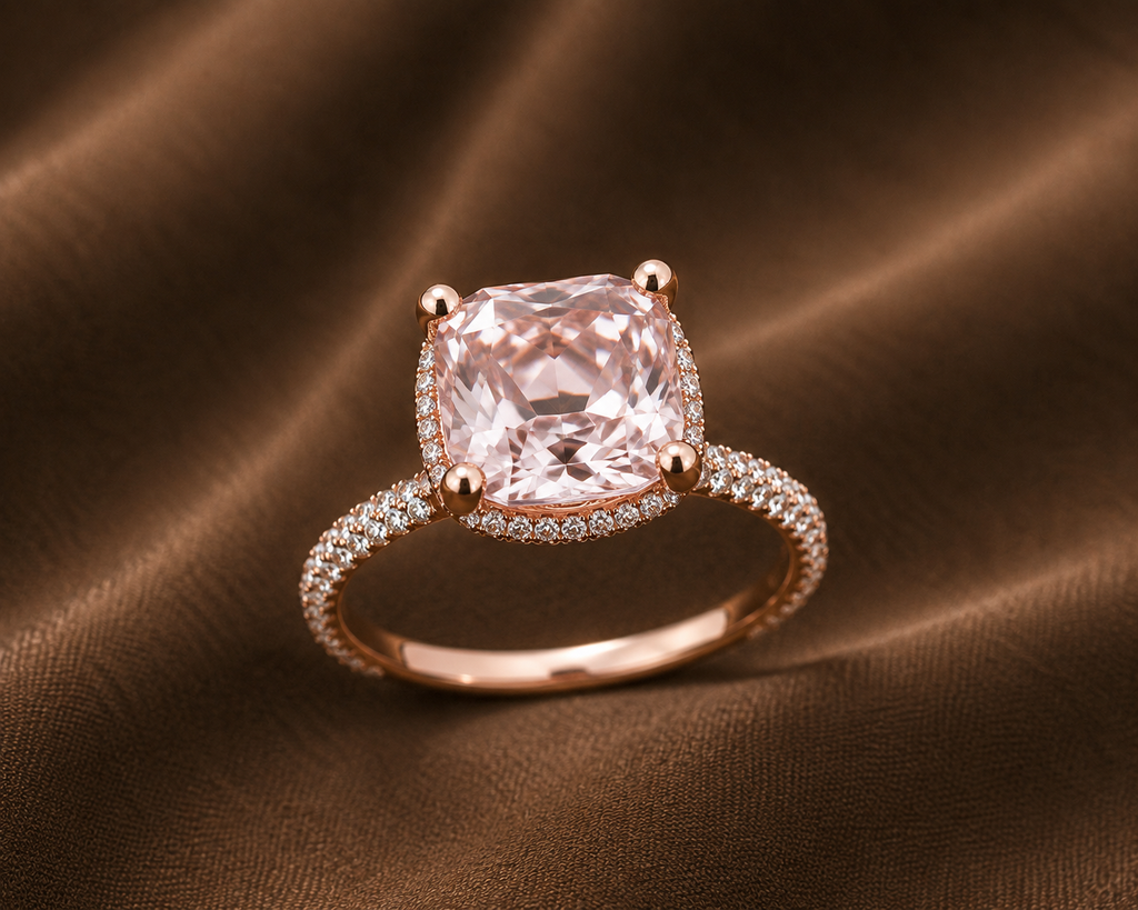 The Blush Cushion Halo Ring