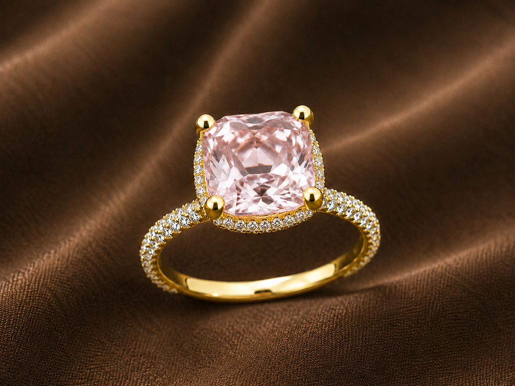 The Blush Cushion Halo Ring
