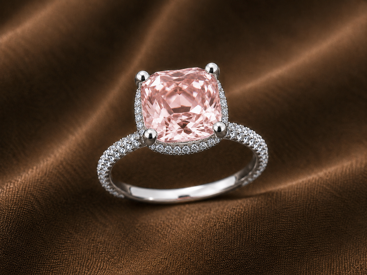 The Blush Cushion Halo Ring