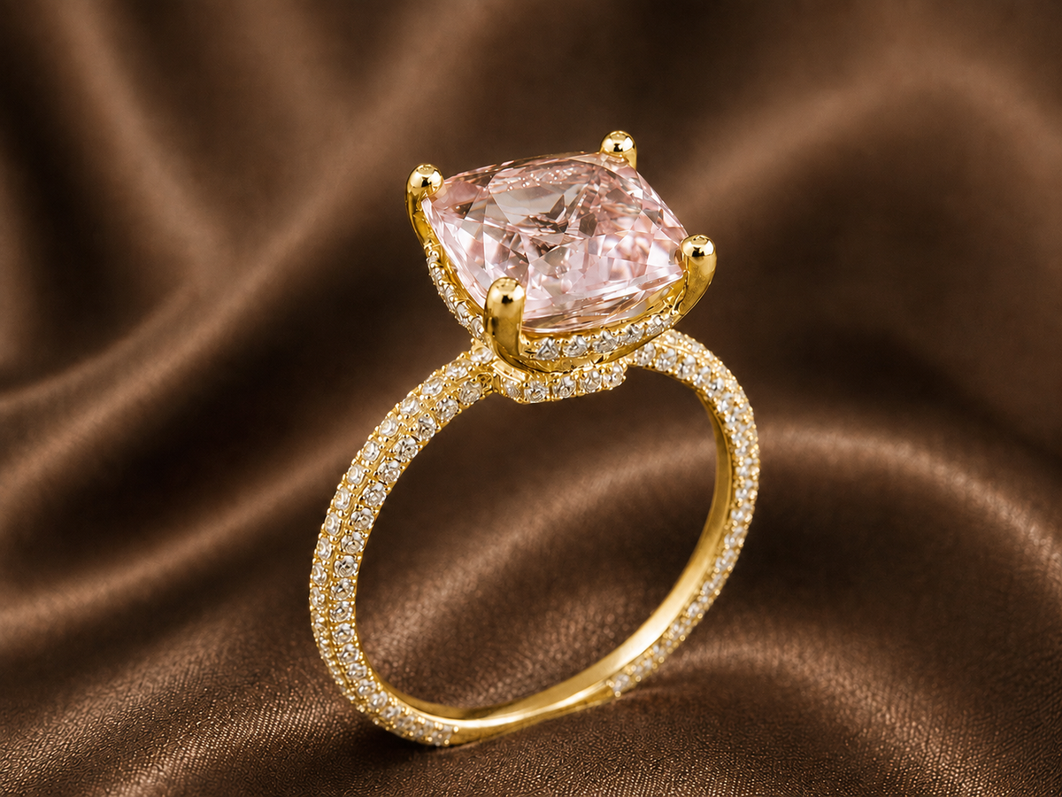 The Blush Cushion Halo Ring