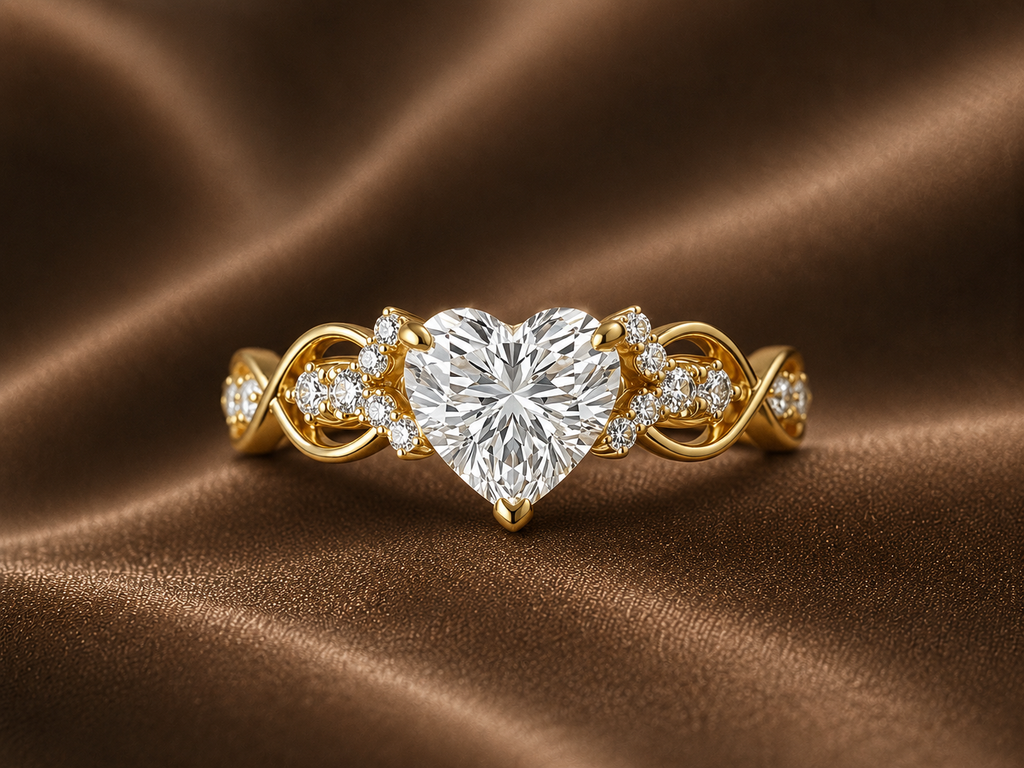 Romantic Twisted Heart Solitaire Ring