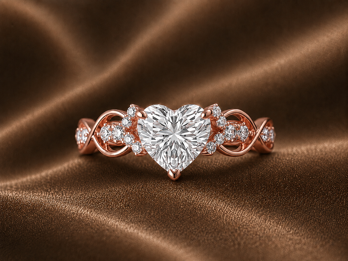 Romantic Twisted Heart Solitaire Ring