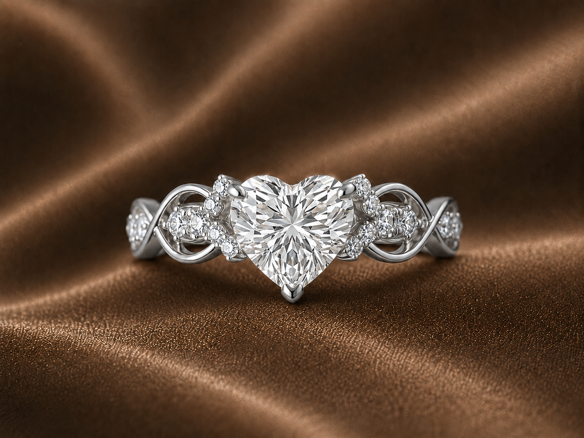 Romantic Twisted Heart Solitaire Ring