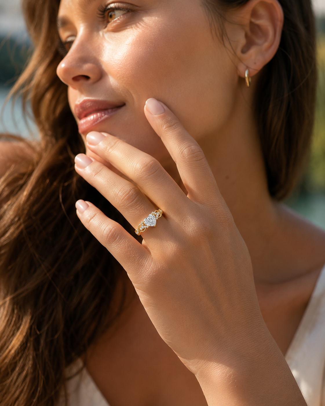 Romantic Twisted Heart Solitaire Ring