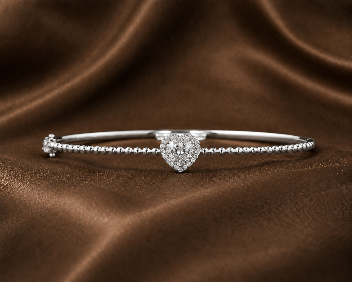 Gold Beaded Heart Diamond Bracelet