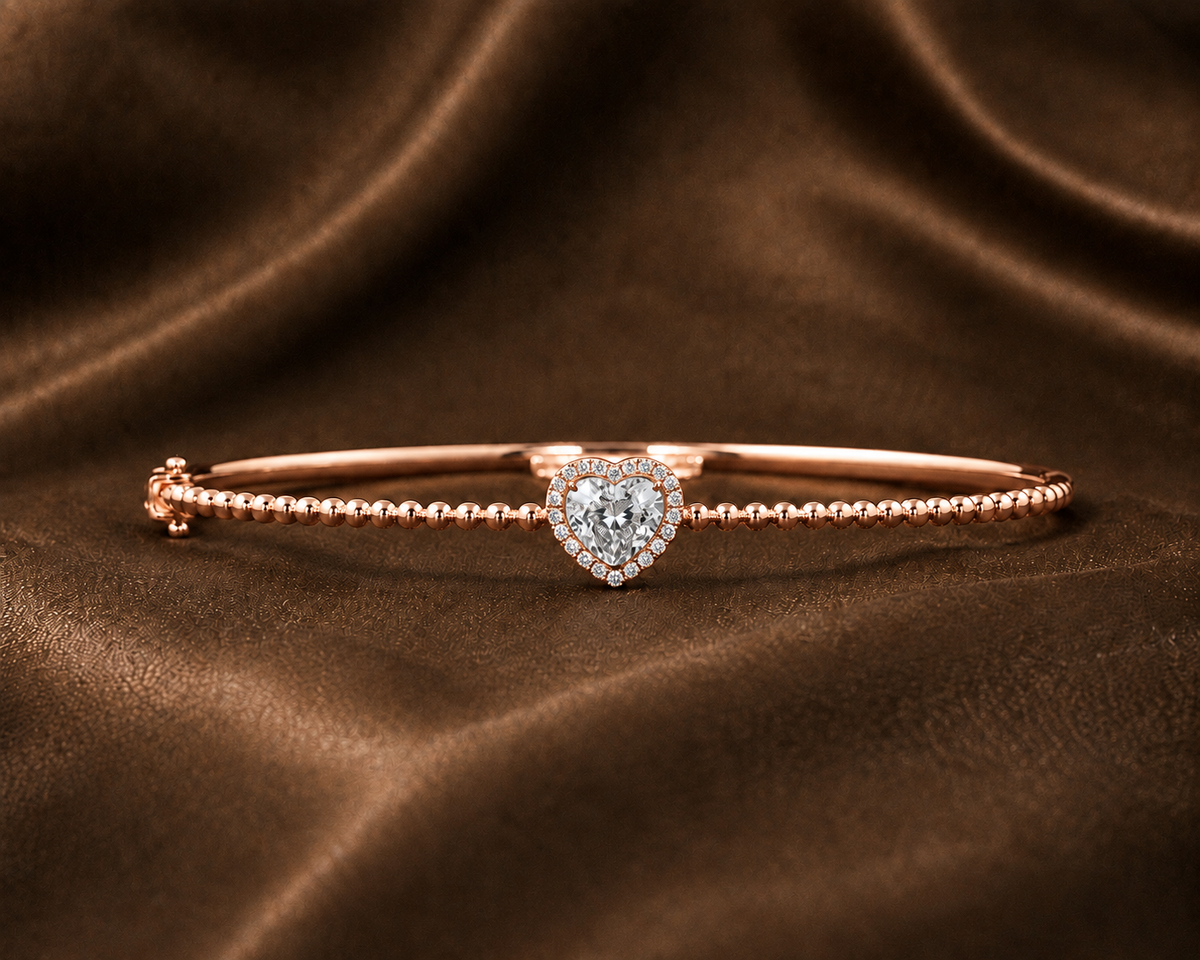 Gold Beaded Heart Diamond Bracelet