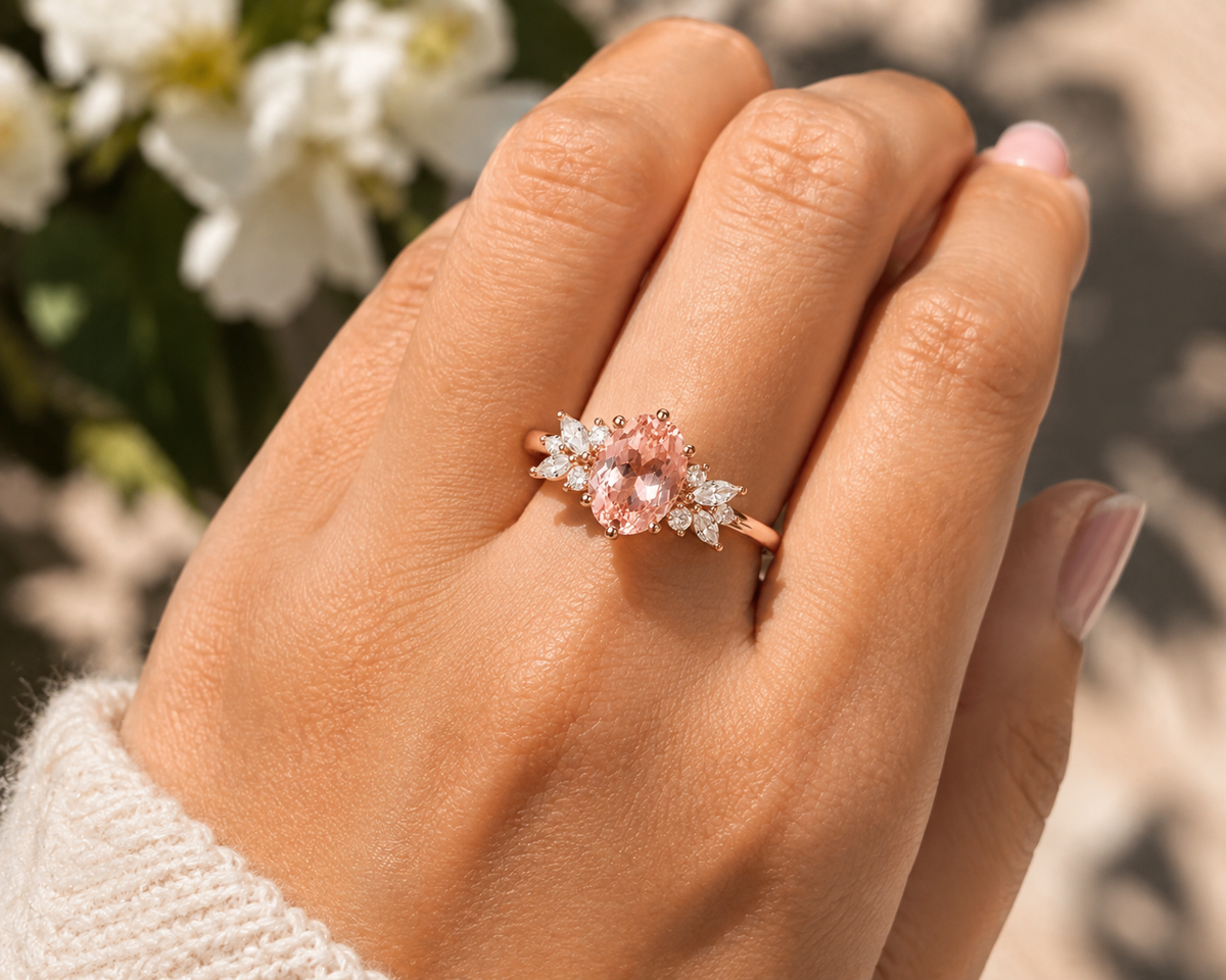 The Fairycore Oval Morganite & Diamond Cluster Ring