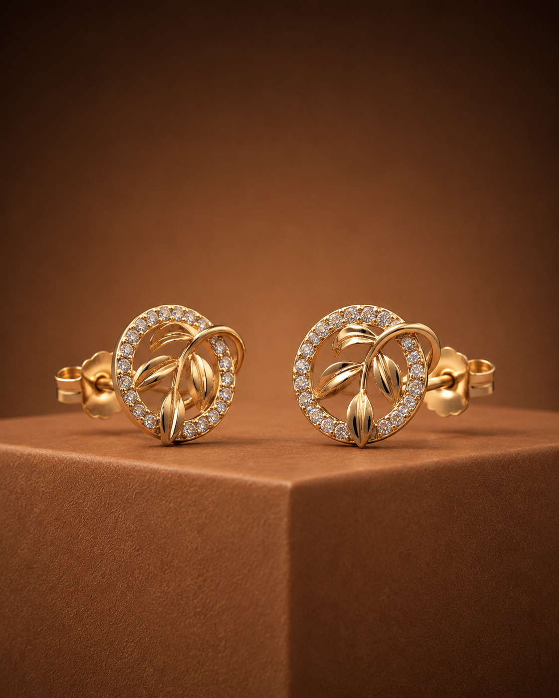 Gilded Vine Diamond Halo Studs