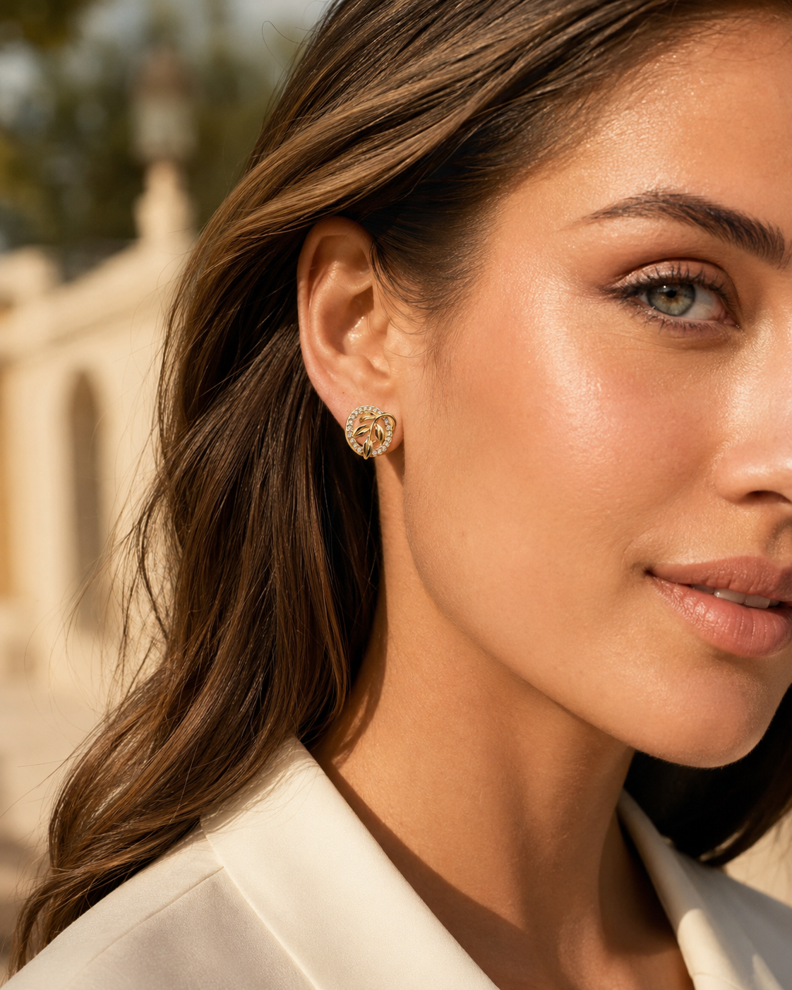Gilded Vine Diamond Halo Studs