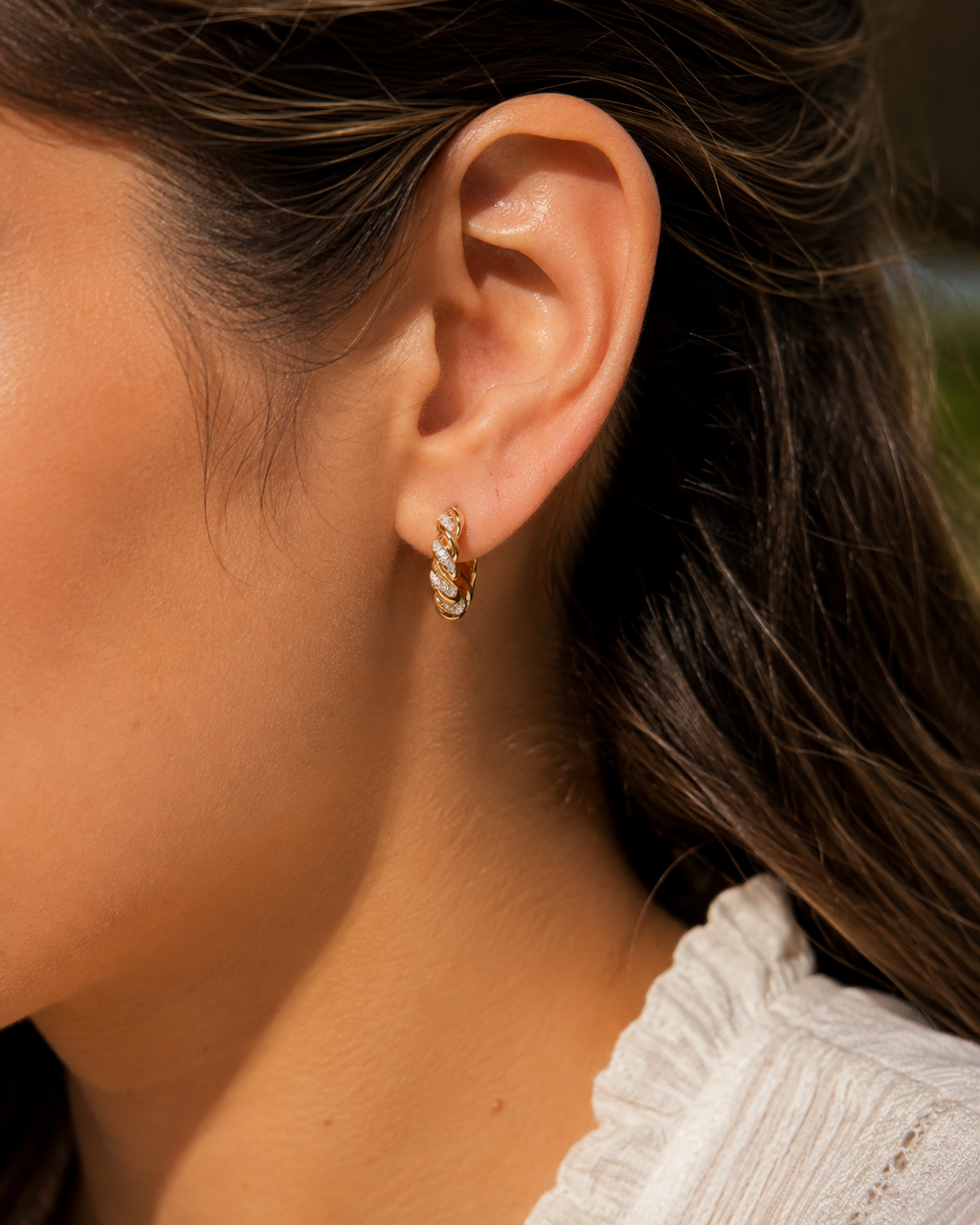 Twisted Diamond Huggie Hoops