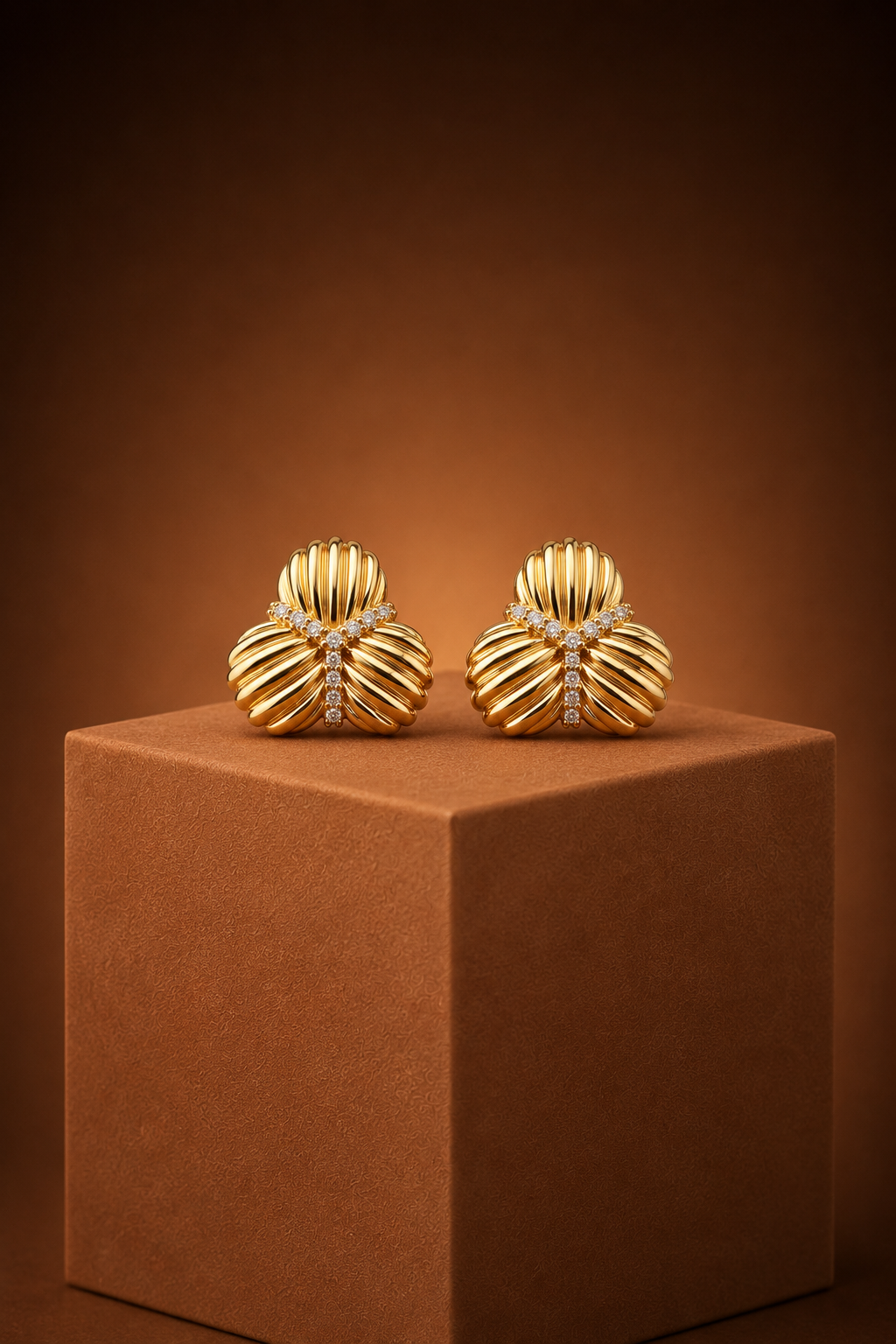Pleated Fan Diamond Cluster Studs