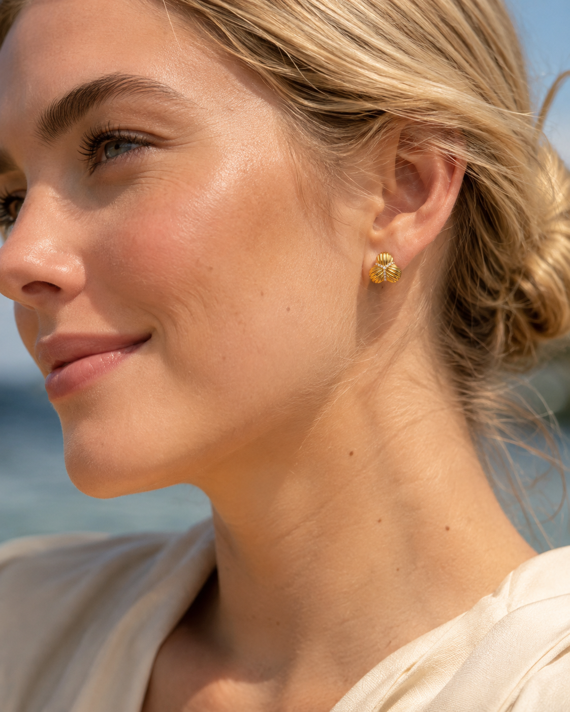 Pleated Fan Diamond Cluster Studs