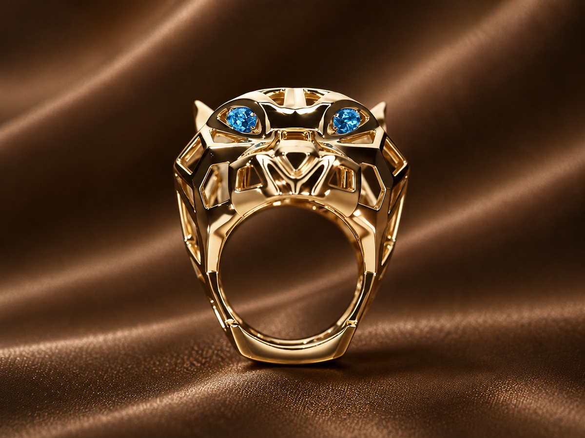 Geometric Panther Statement Ring | Blue Accents