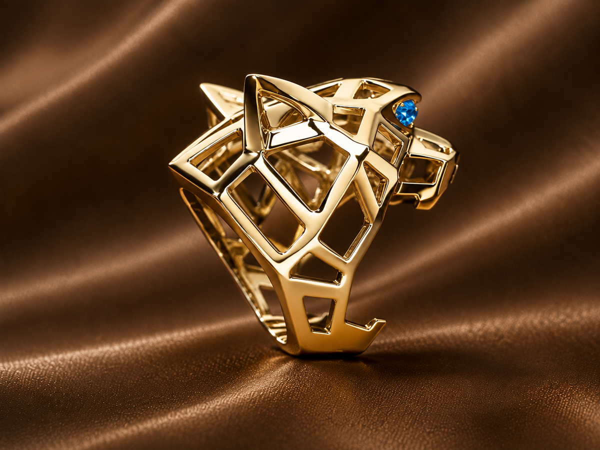Geometric Panther Statement Ring | Blue Accents