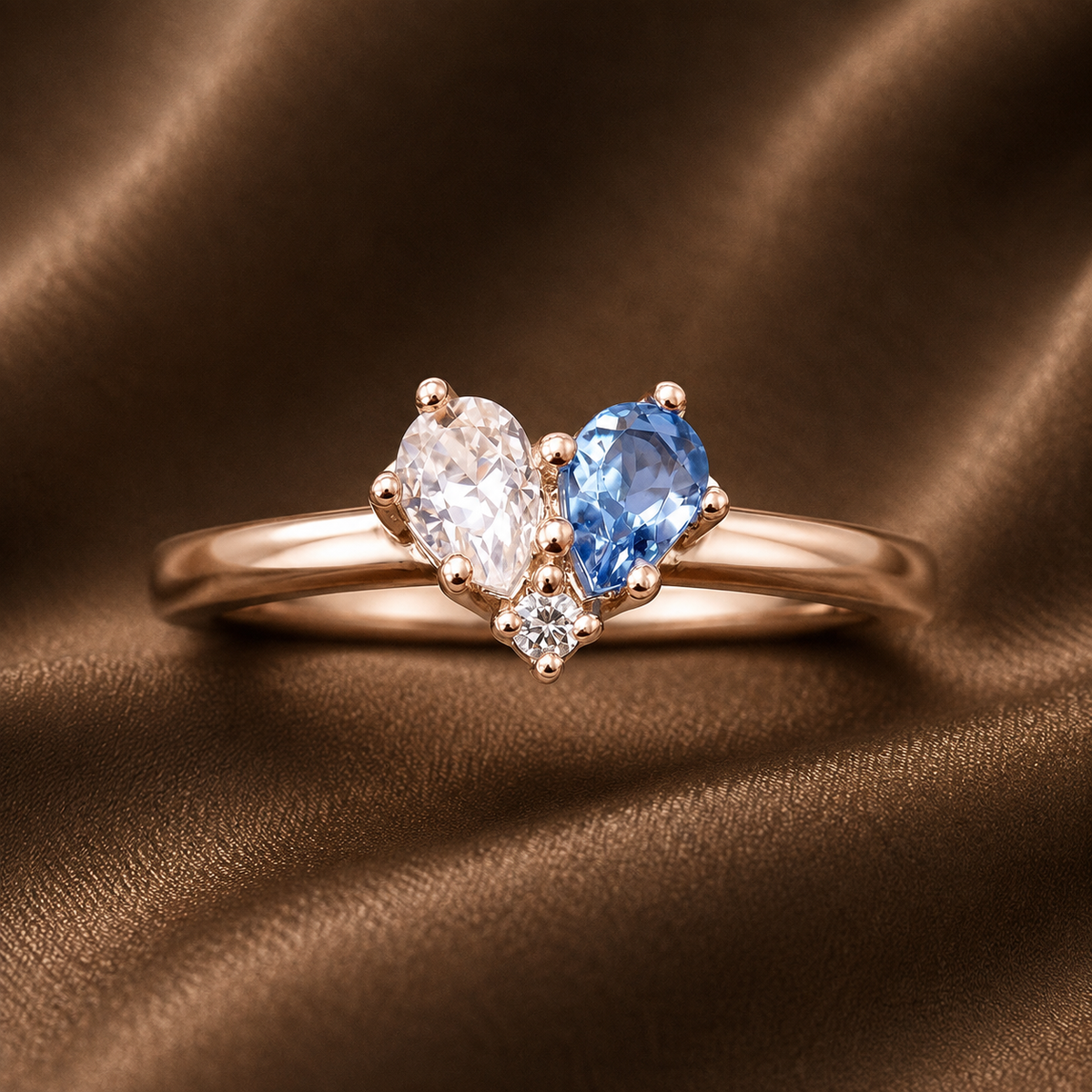 Toi et Moi Pear Diamond & Blue Sapphire Ring