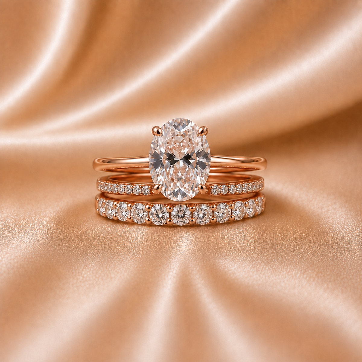 Certified Oval Diamond Interlocking Ring Set