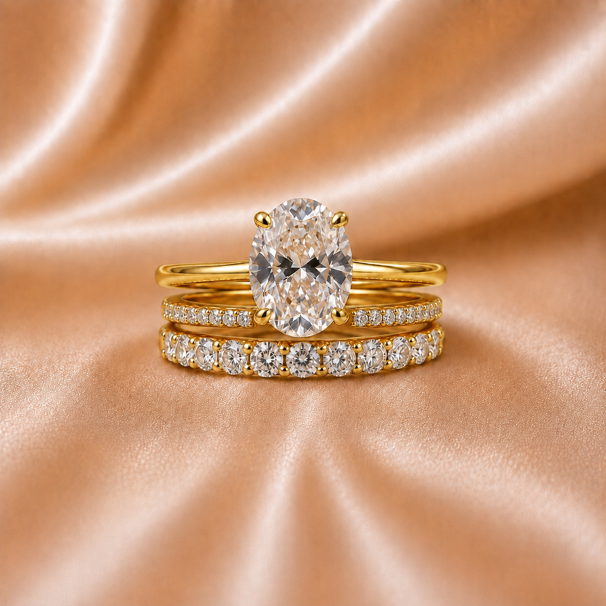 Certified Oval Diamond Interlocking Ring Set
