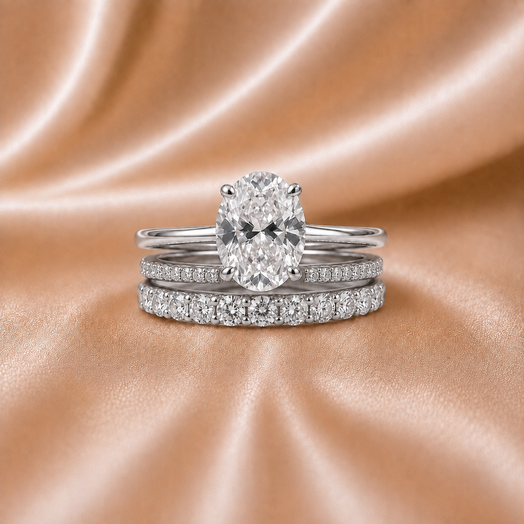 Certified Oval Diamond Interlocking Ring Set