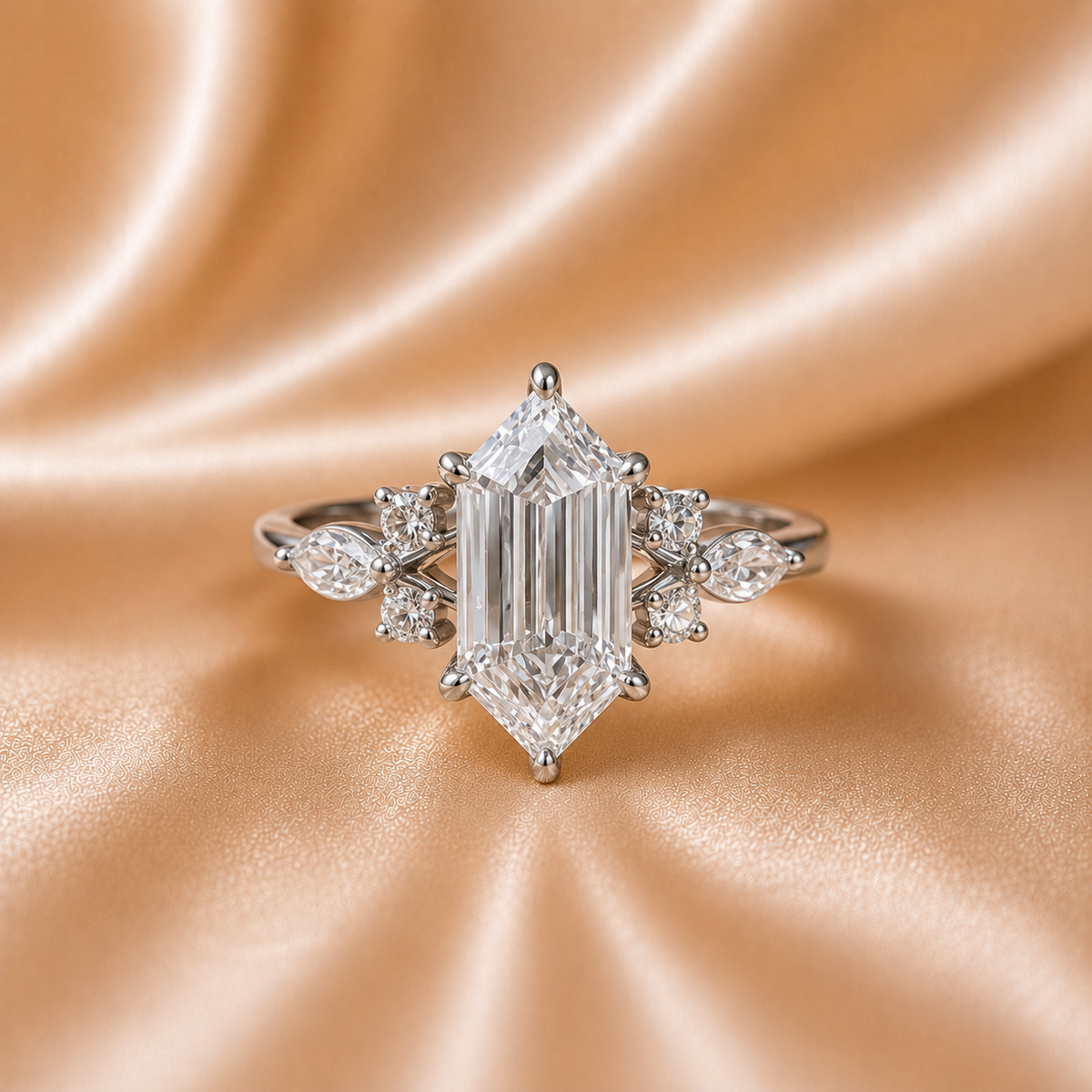 Elongated Hexagon & Cluster Diamond Ring