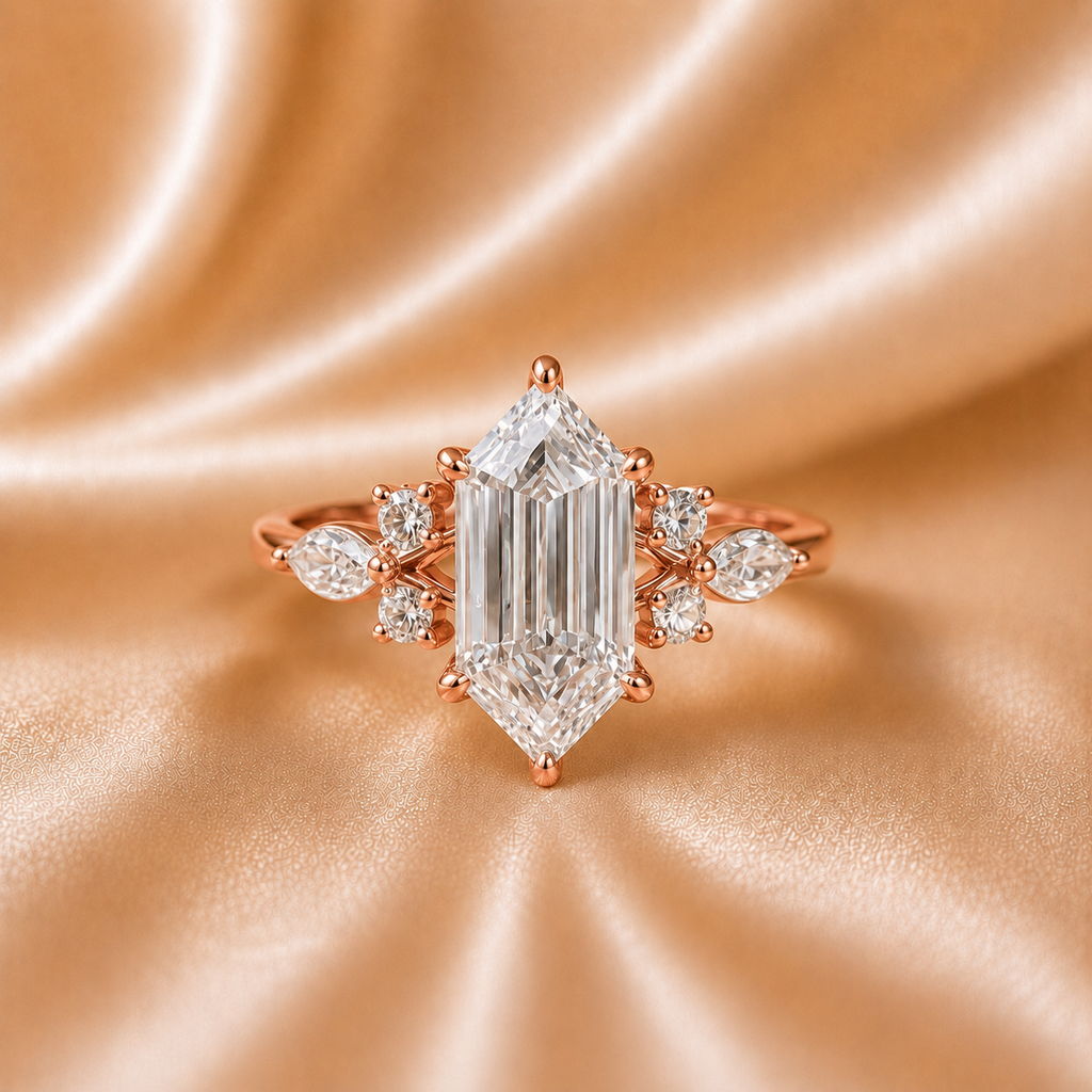 Elongated Hexagon & Cluster Diamond Ring