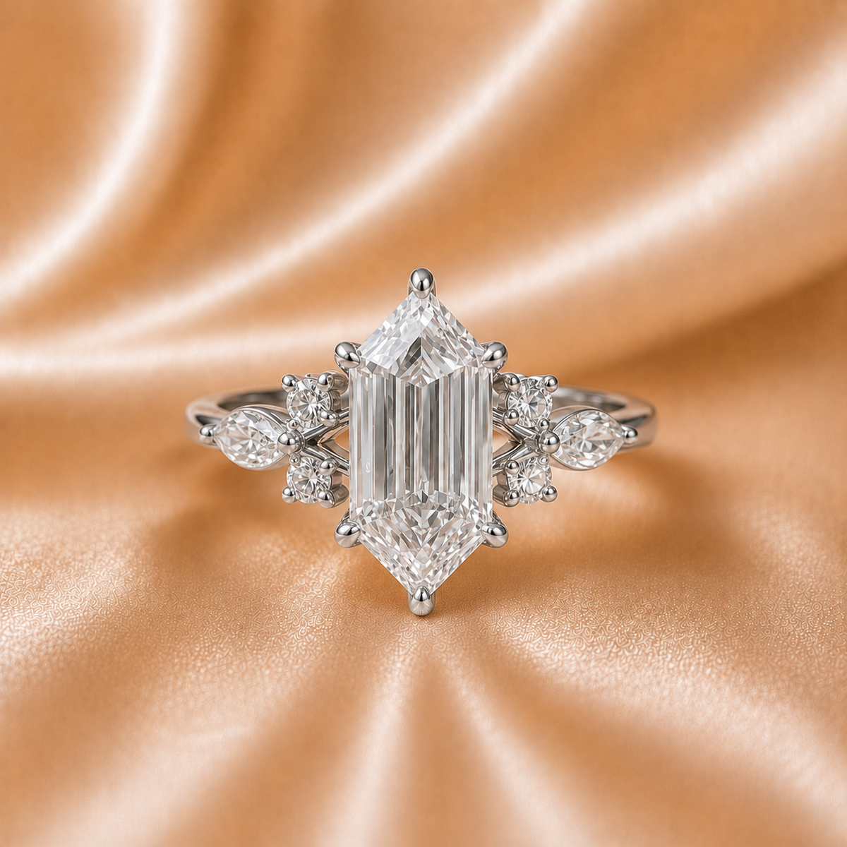 Elongated Hexagon & Cluster Diamond Ring