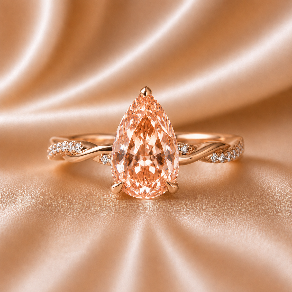 The Intertwined Destinies: Fancy Peach Pear Diamond Infinity Ring